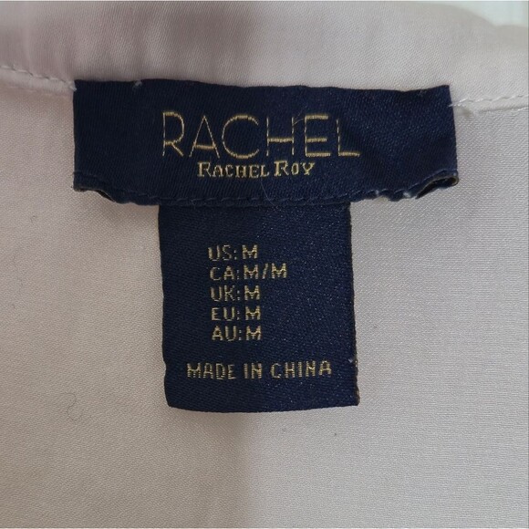 RACHEL Rachel Roy Cream Boxy Short Sleeve Button Down Shirt Size Medium - Picture 3 of 5